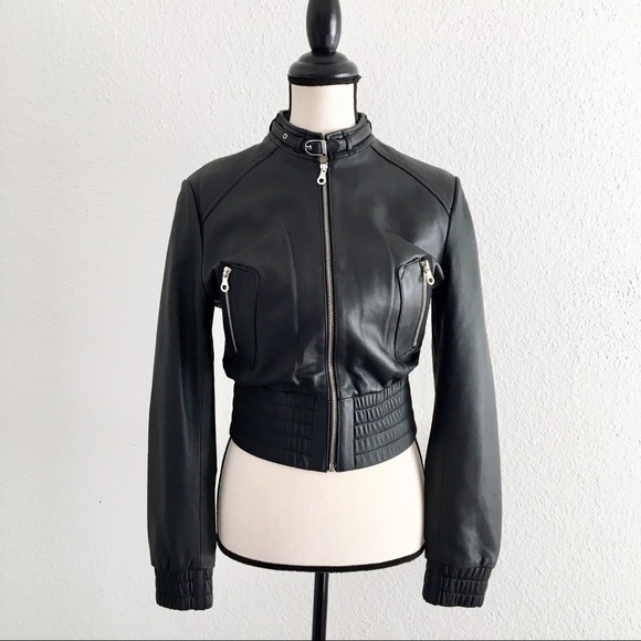 Urban Outfitters Jackets & Blazers - Cropped lambskin moto jacket